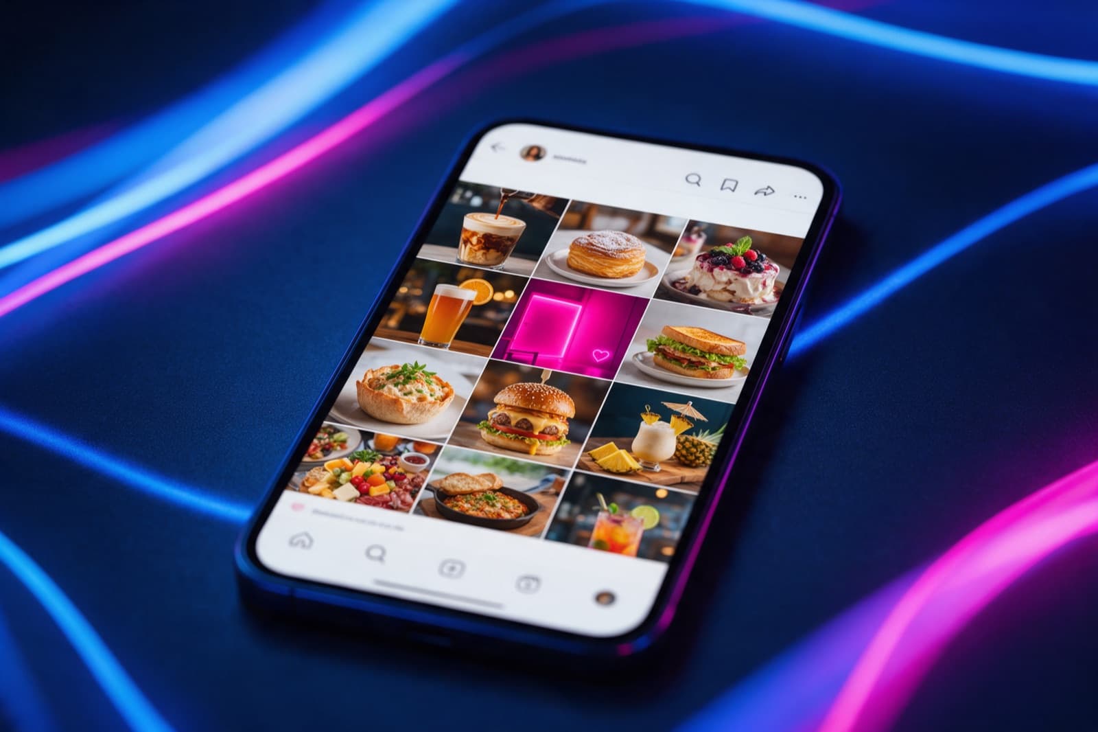 Phone displaying a local business social media feed