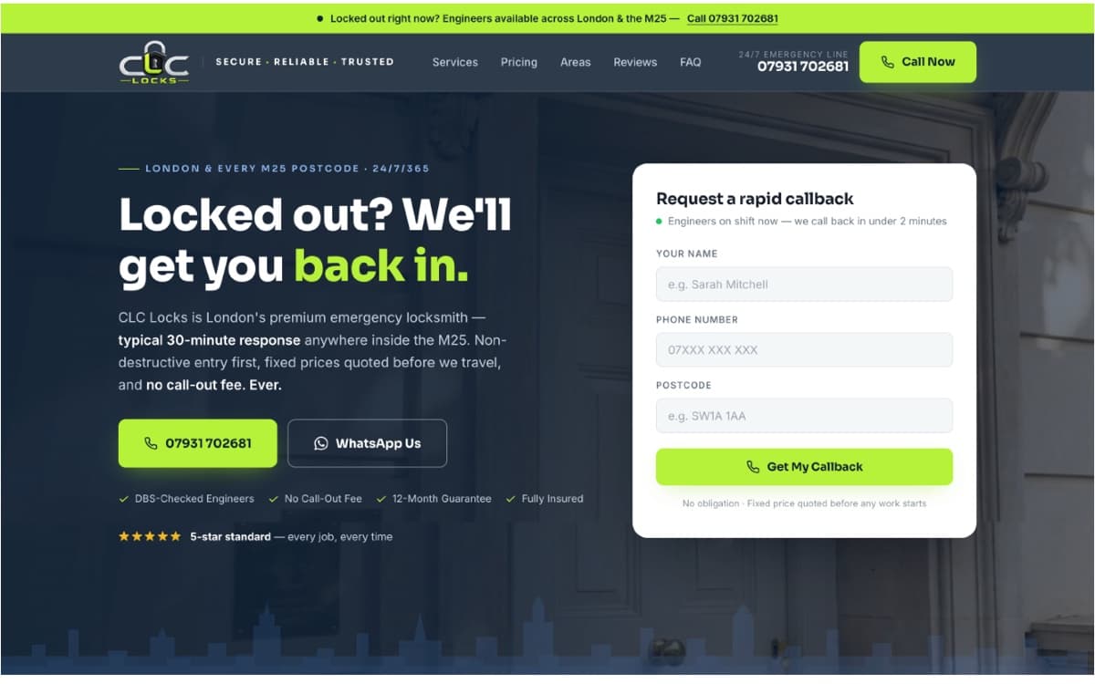 Emergency Locksmiths website designed and managed by Buzz Connect AI